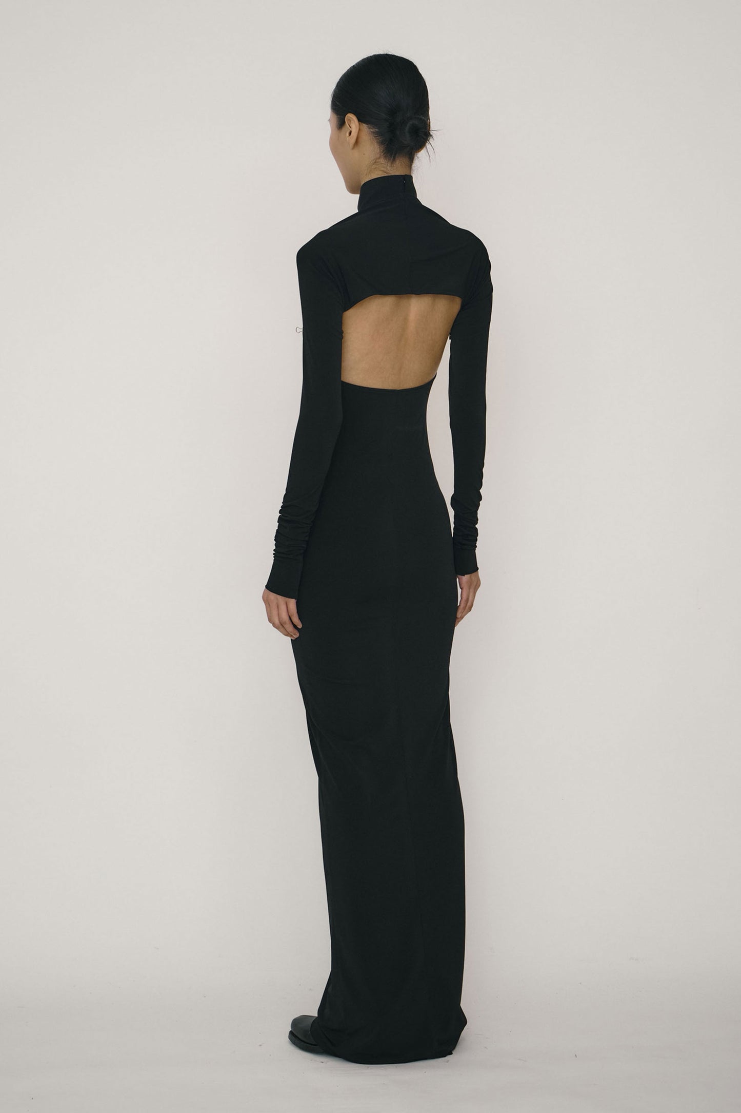 Black Skinny High Halterneck Maxi Dress-arc us arkus-APOC STORE