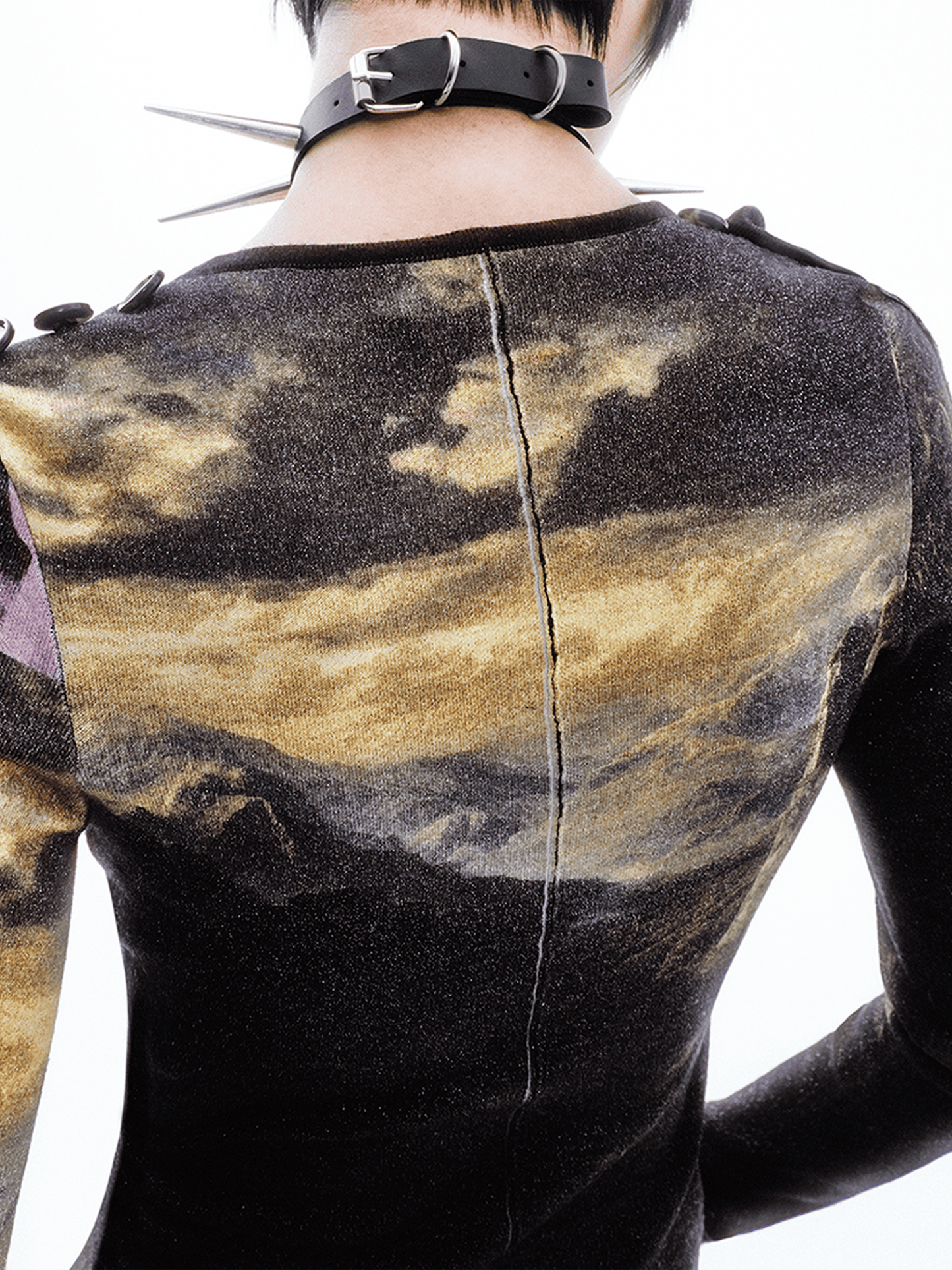 Printed Victorian-style Asymmetric Button Wool Cardigan-TRINITE Studio-APOC STORE