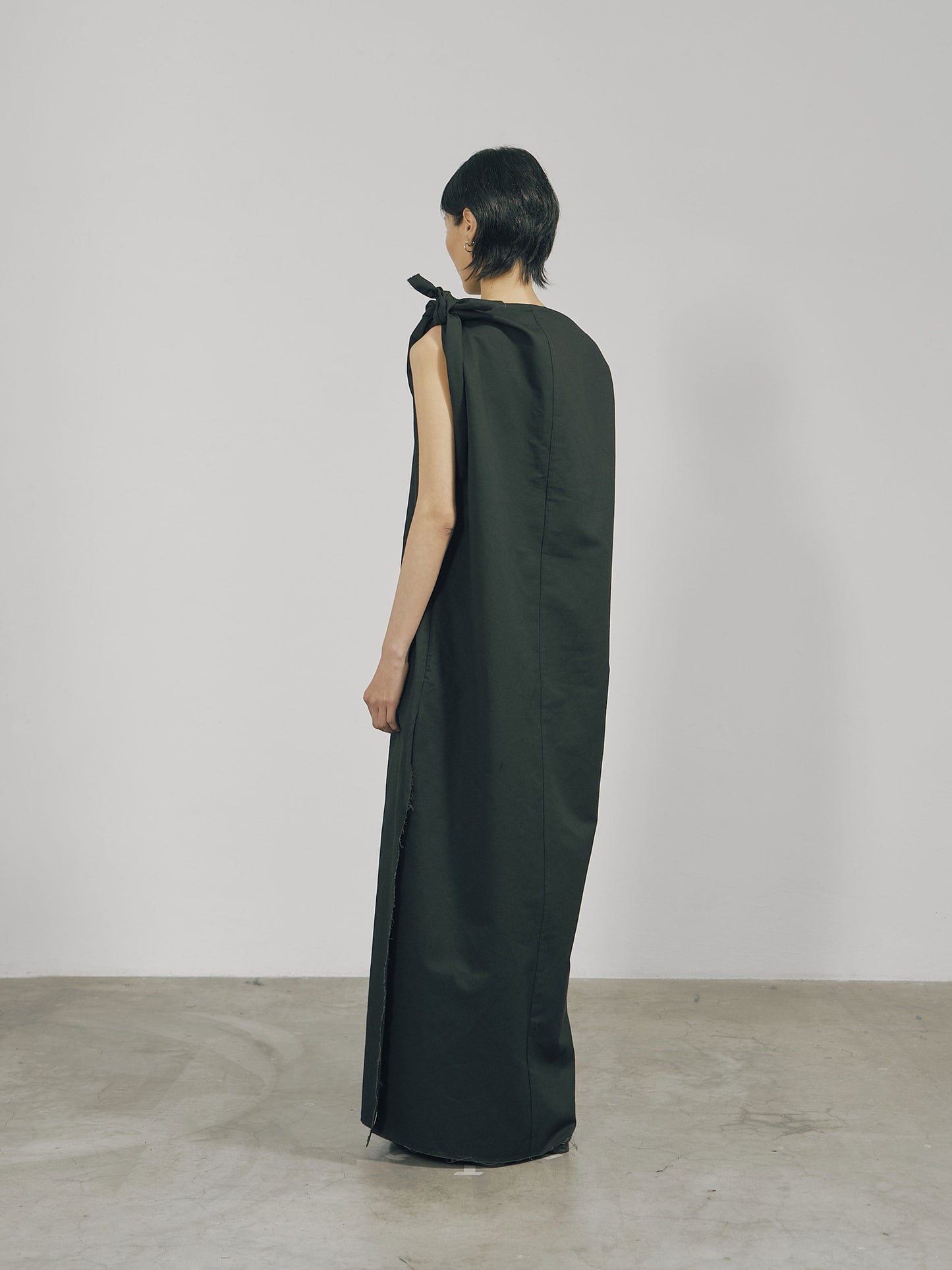 Black Cotton Raw Edge Asymmetric Cutting Dress-arc us arkus-APOC STORE