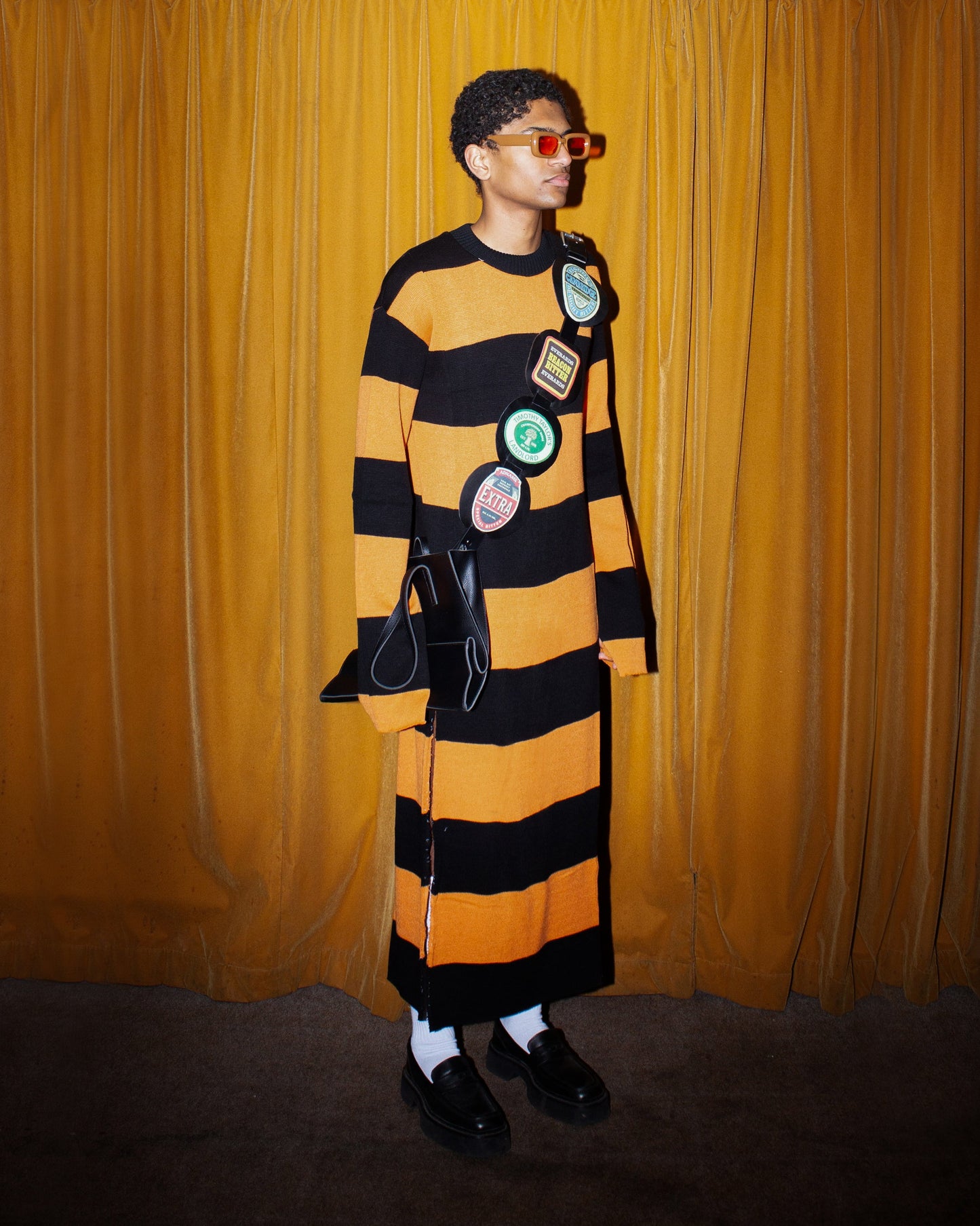 FOOTY SCARF JUMPER DRESS BLACK/OCHRE-Adam Jones-APOC STORE