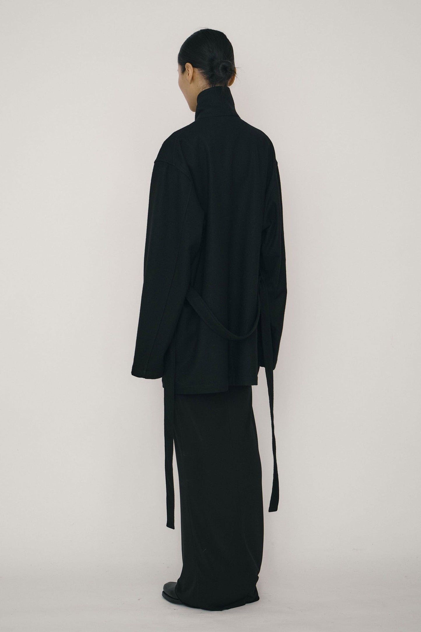 Black Wool Short Robe Coat-arc us arkus-APOC STORE
