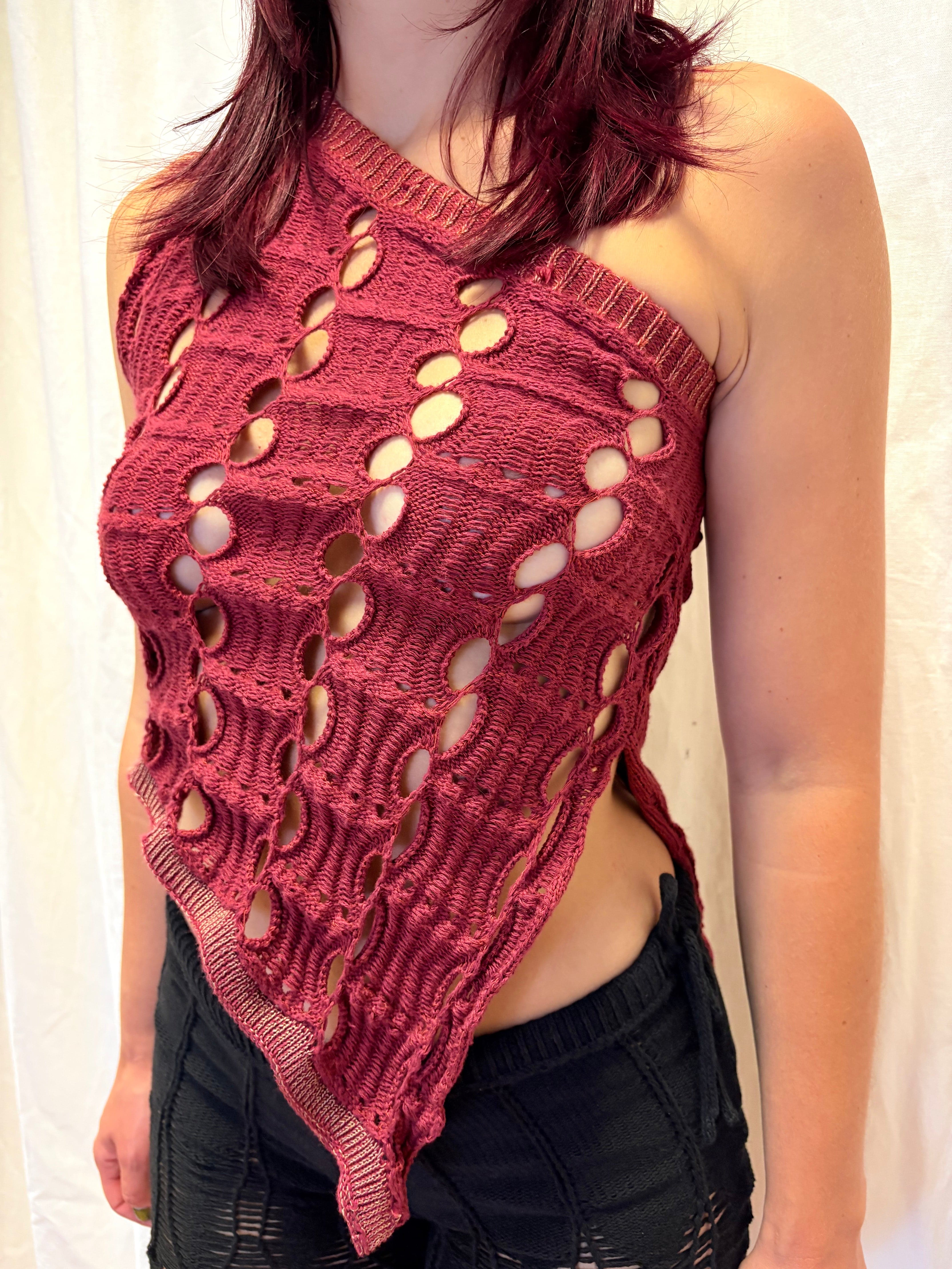 Asymmetrical Knit Top - Burgundy – APOC STORE