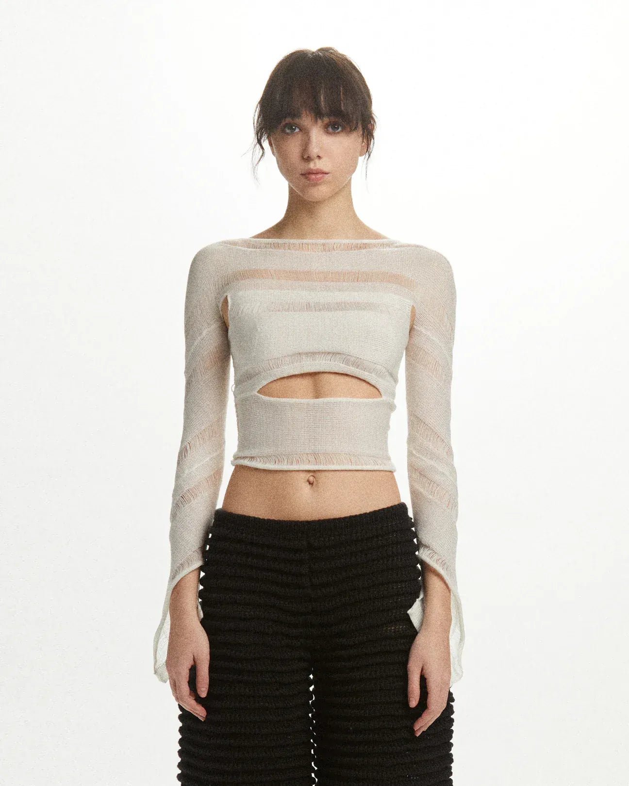 Reverse Swirl Crop Knit Top White-July Li-APOC STORE