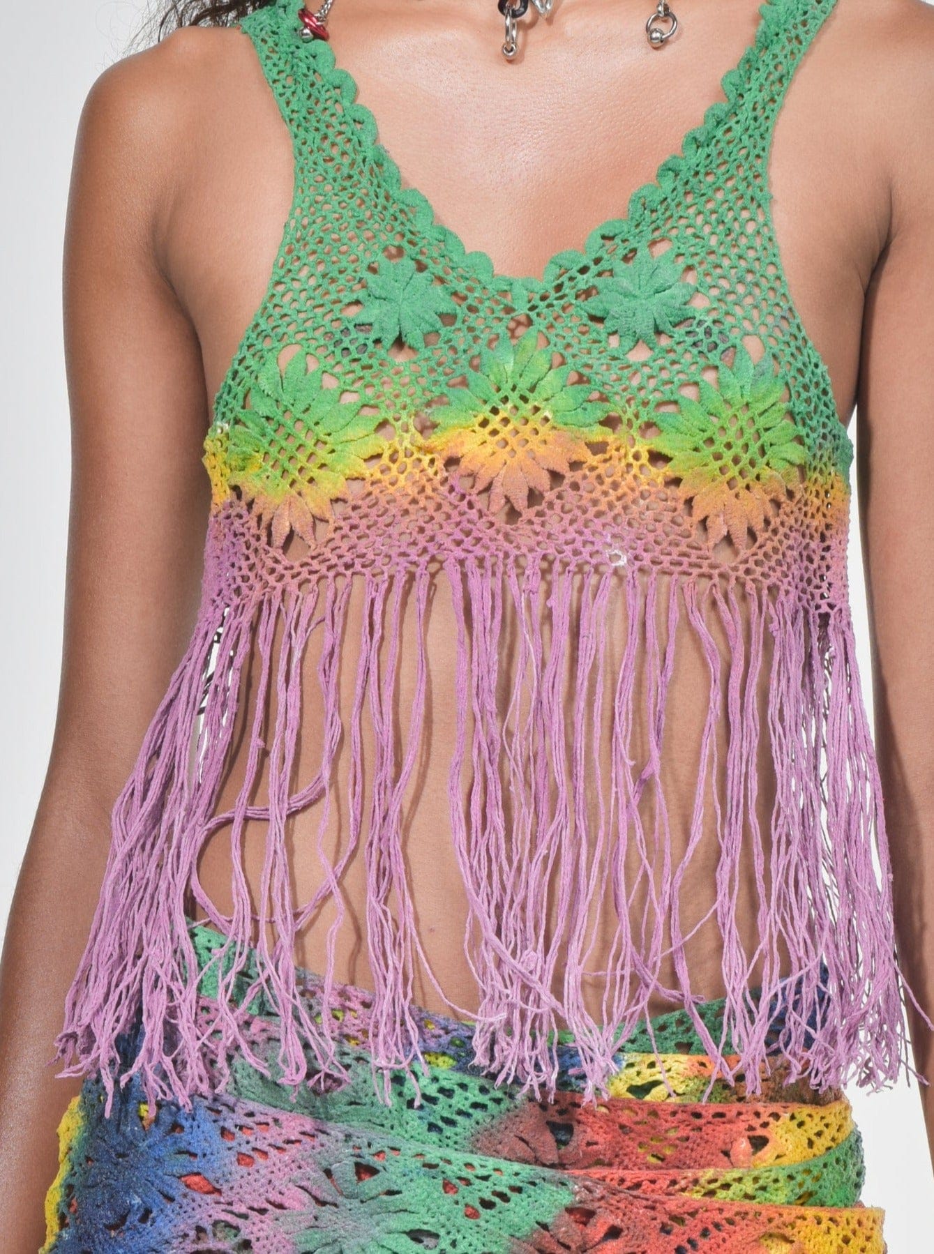 Multicolour Fringe Latex Lace Top-VEREDAS-APOC STORE