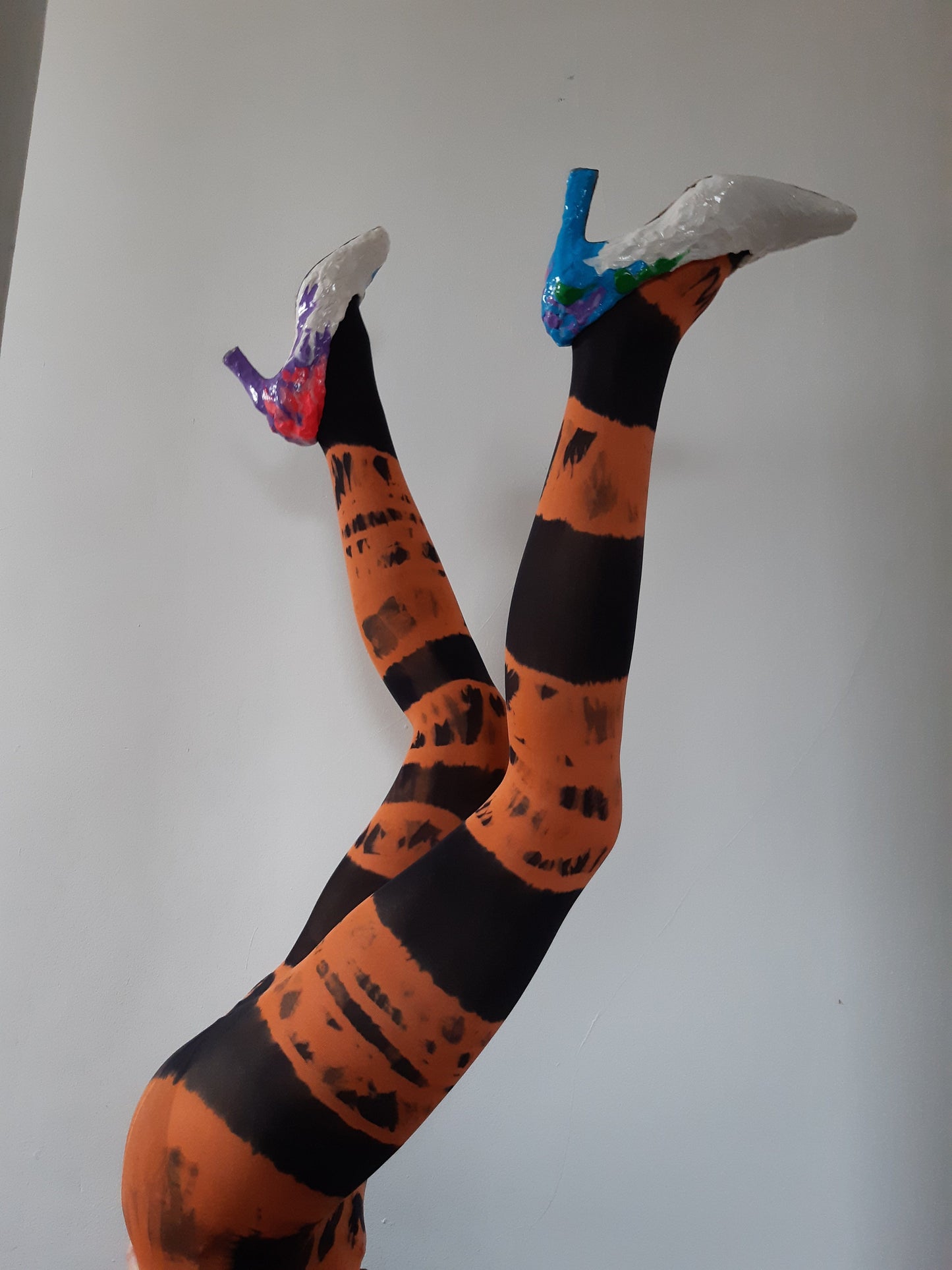 Hand Dyed Tights Orange Black-Celia Calderón Asensio-APOC STORE