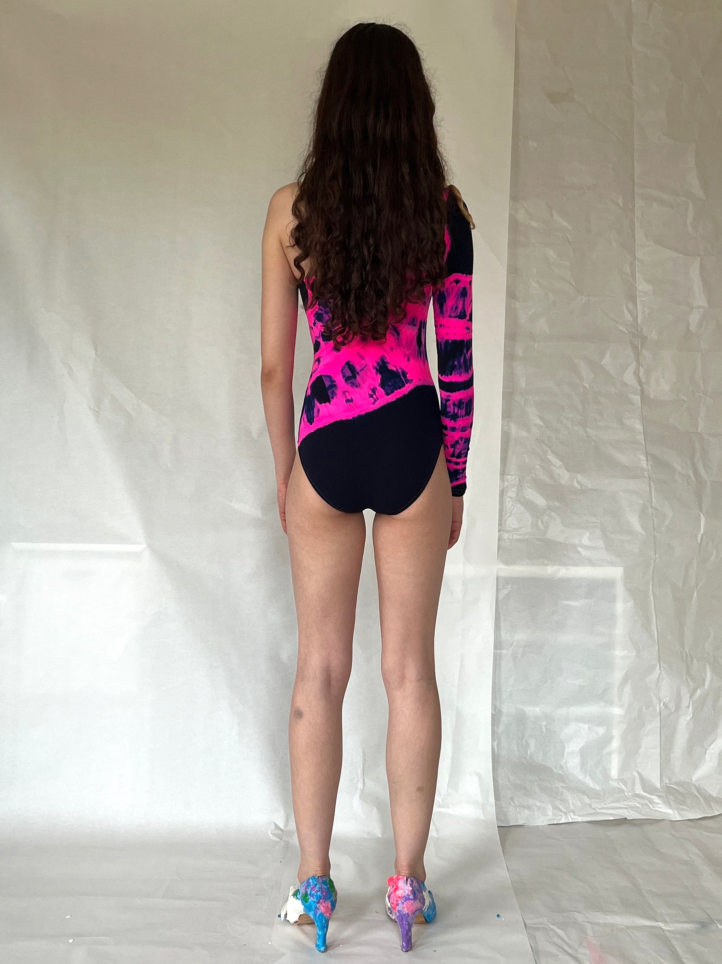 Hand Dyed Bodysuit Pink Black-Celia Calderón Asensio-APOC STORE
