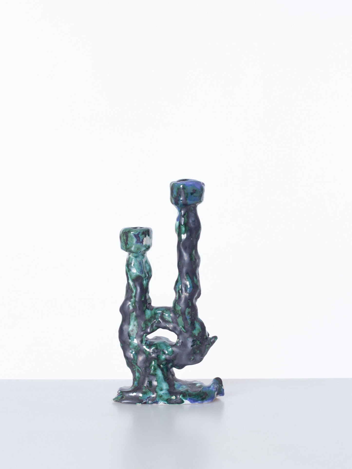 Double Candleholder Green Black-Alex Zeta-APOC STORE