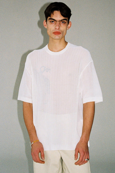 Karmuel Young White Cotton Nylon Cuboid Knit T-shirt – APOC STORE