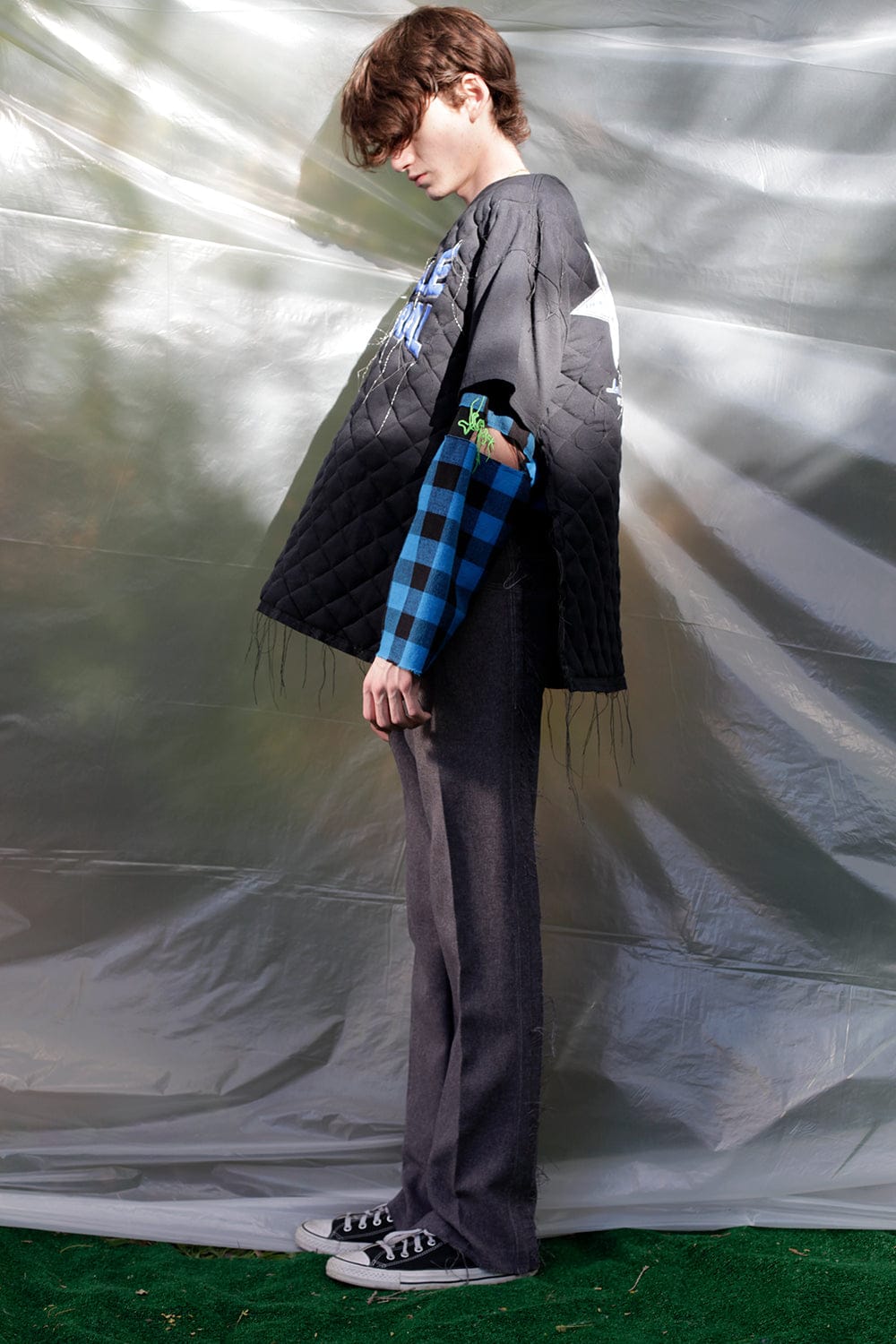 Grey Deconstructed Vintage Polyester Trousers-Jetpack Hom(m)e-APOC STORE