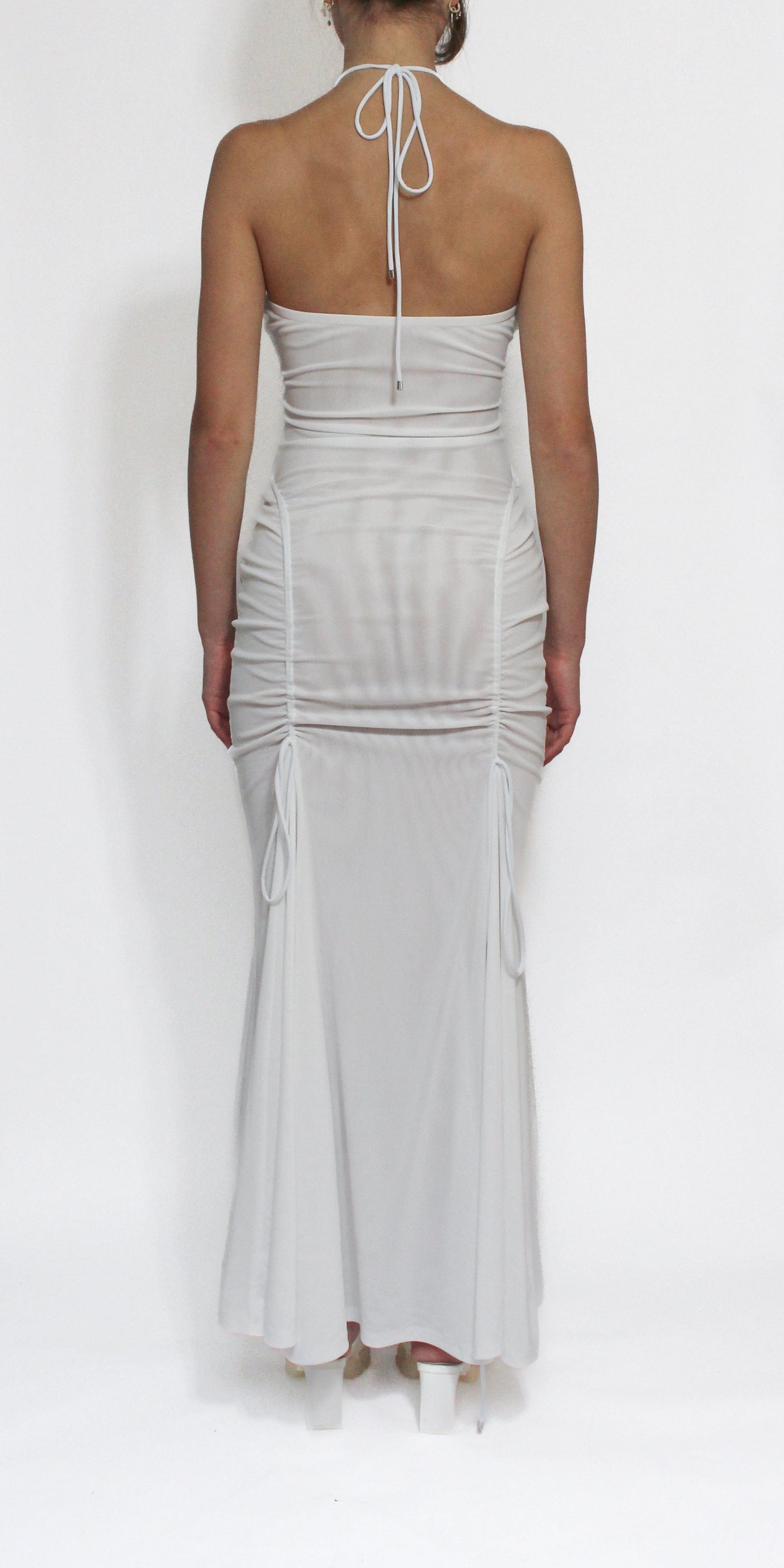 White Ellipse Mesh Gown-Oriens-APOC STORE