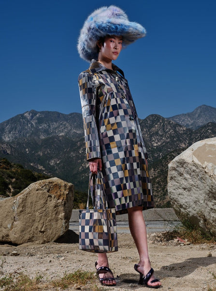 Leeann Huang Colour-Flip Mini Chocolate Checker Print Coat