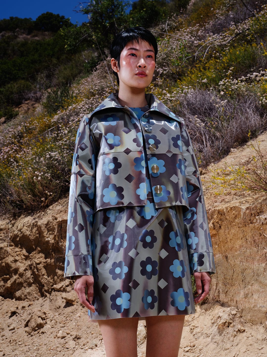 Holographic Flower Colour-Changing Crop Jacket-Leeann Huang-APOC STORE