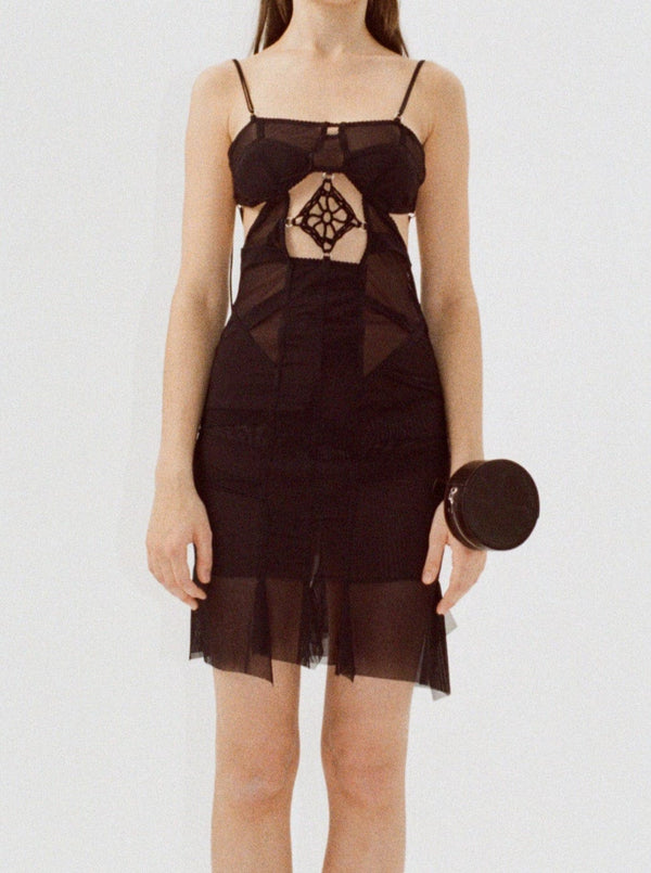 Draped dress with crochet detail black-Nastyamasha-APOC STORE