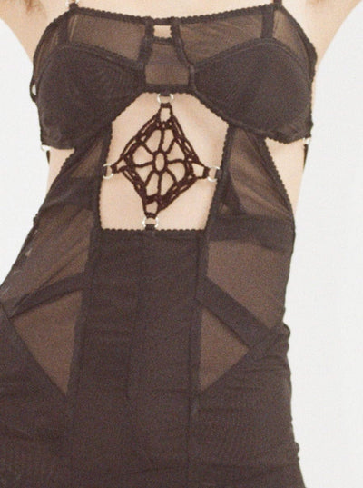 Draped dress with crochet detail black-Nastyamasha-APOC STORE