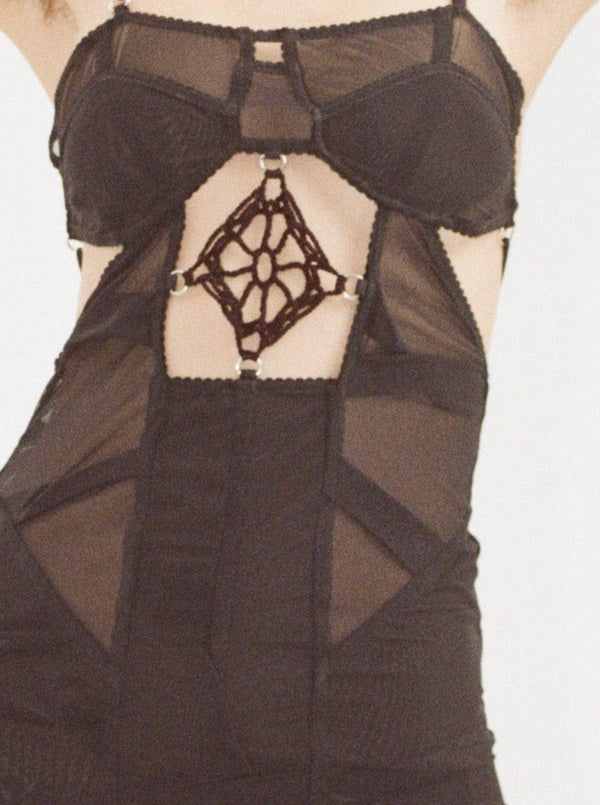 Draped dress with crochet detail black-Nastyamasha-APOC STORE