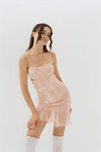 Mesh draped dress with corset back and lace details-Nastyamasha-APOC STORE