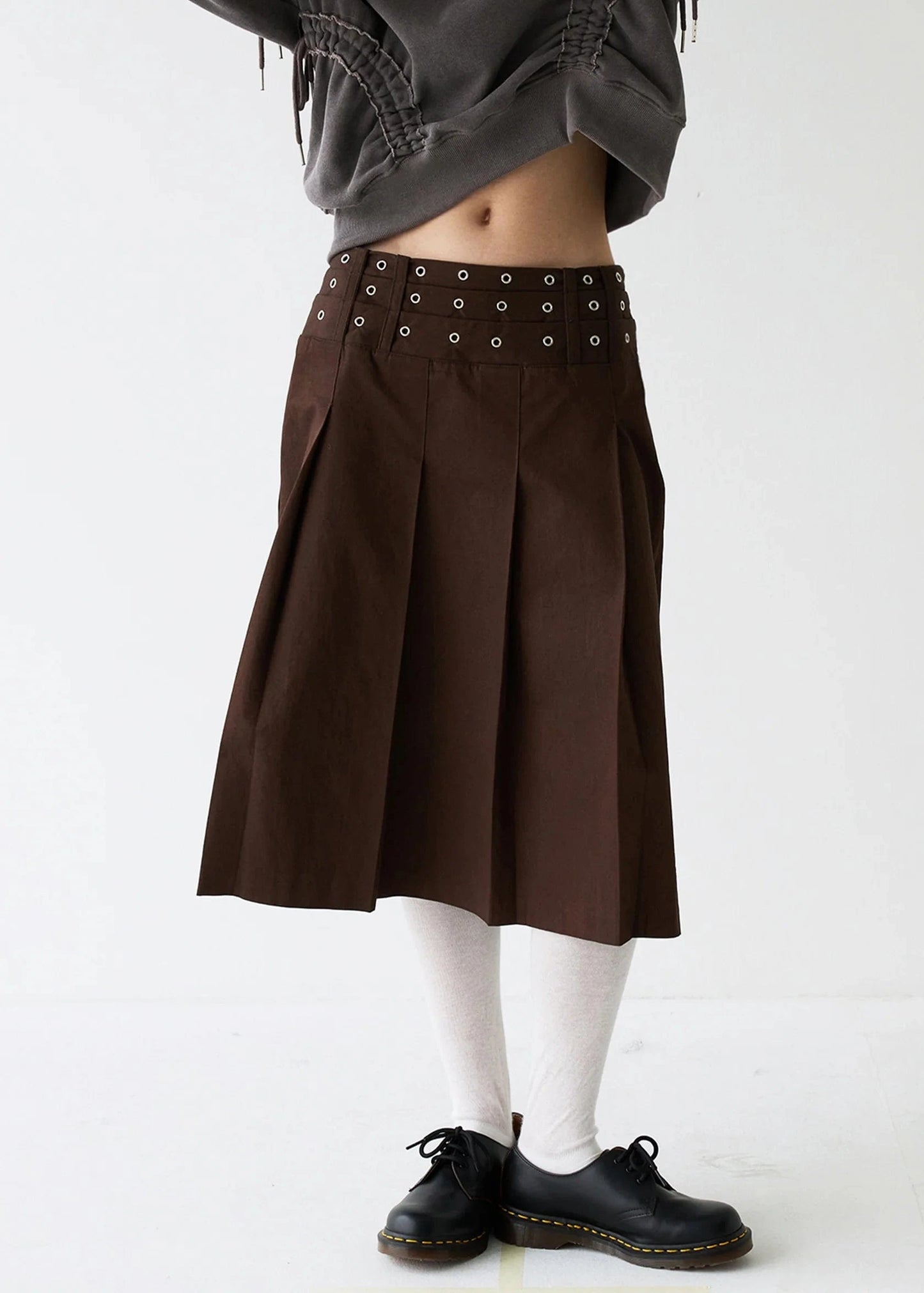 EYELET PLEATS SKIRT-SAENGIN STUDIOS-APOC STORE