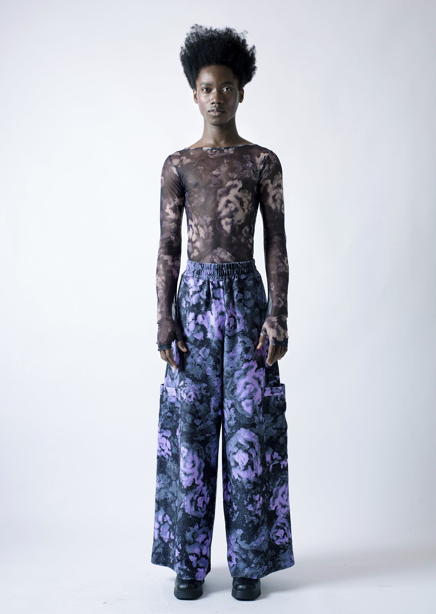"Impressionistic roses" french terry baggy joggers-KAWAkEY-APOC STORE
