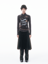 Black Old School Printed Chinese Style Long Sleeve Top-TRINITE Studio-APOC STORE