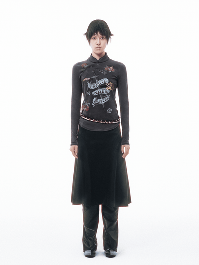 Black Old School Printed Chinese Style Long Sleeve Top-TRINITE Studio-APOC STORE