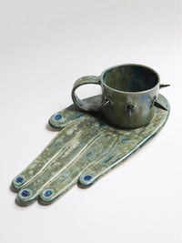 Hand-shaped Plate & Spiked Mug — Satin Green-Naomi Gilon-APOC STORE