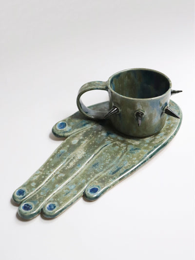 Hand-shaped Plate & Spiked Mug — Satin Green-Naomi Gilon-APOC STORE