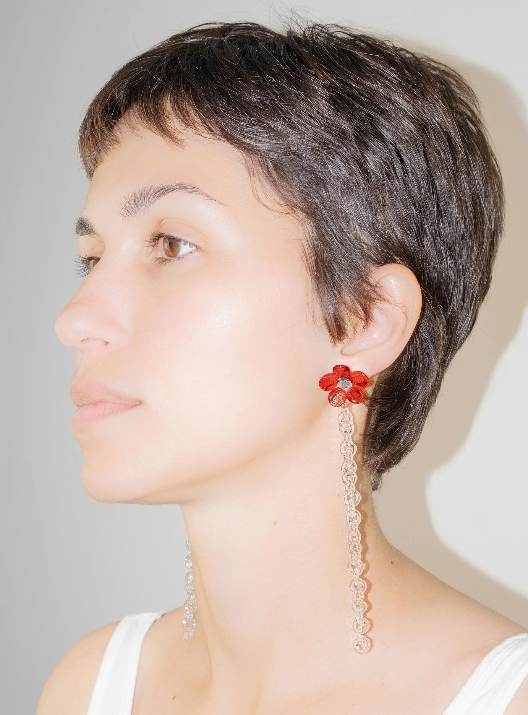 Flowered Chain Earrings Red-Clara Schweers-APOC STORE