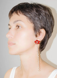 Flowered Chain Earrings Red-Clara Schweers-APOC STORE