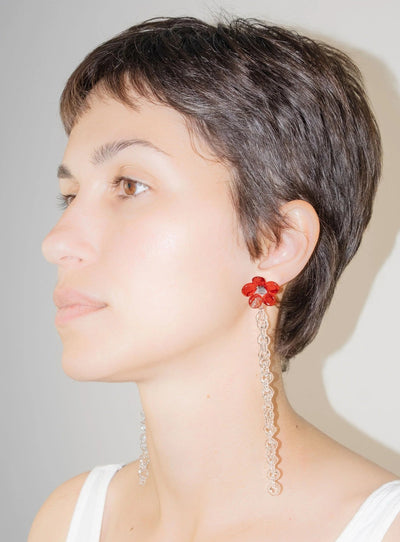 Flowered Chain Earrings Red-Clara Schweers-APOC STORE