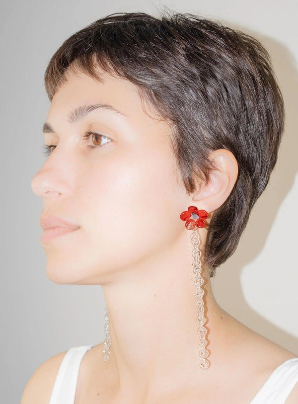 Flowered Chain Earrings Red-Clara Schweers-APOC STORE