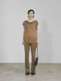 Khaki Tencel Jersey Raw Edge Asymmetric Cutting Top-arc us arkus-APOC STORE