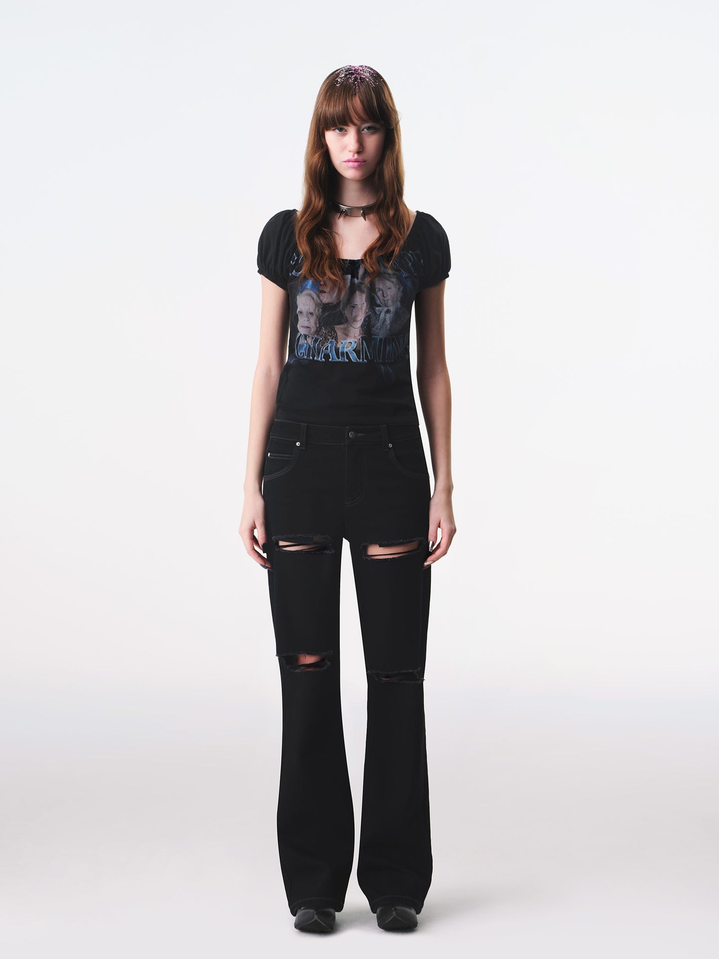 TRI-RIB Black Distressed Stretch Jeans-TRINITE Studio-APOC STORE