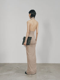 Nude Skinny High Halterneck Maxi Dress-arc us arkus-APOC STORE
