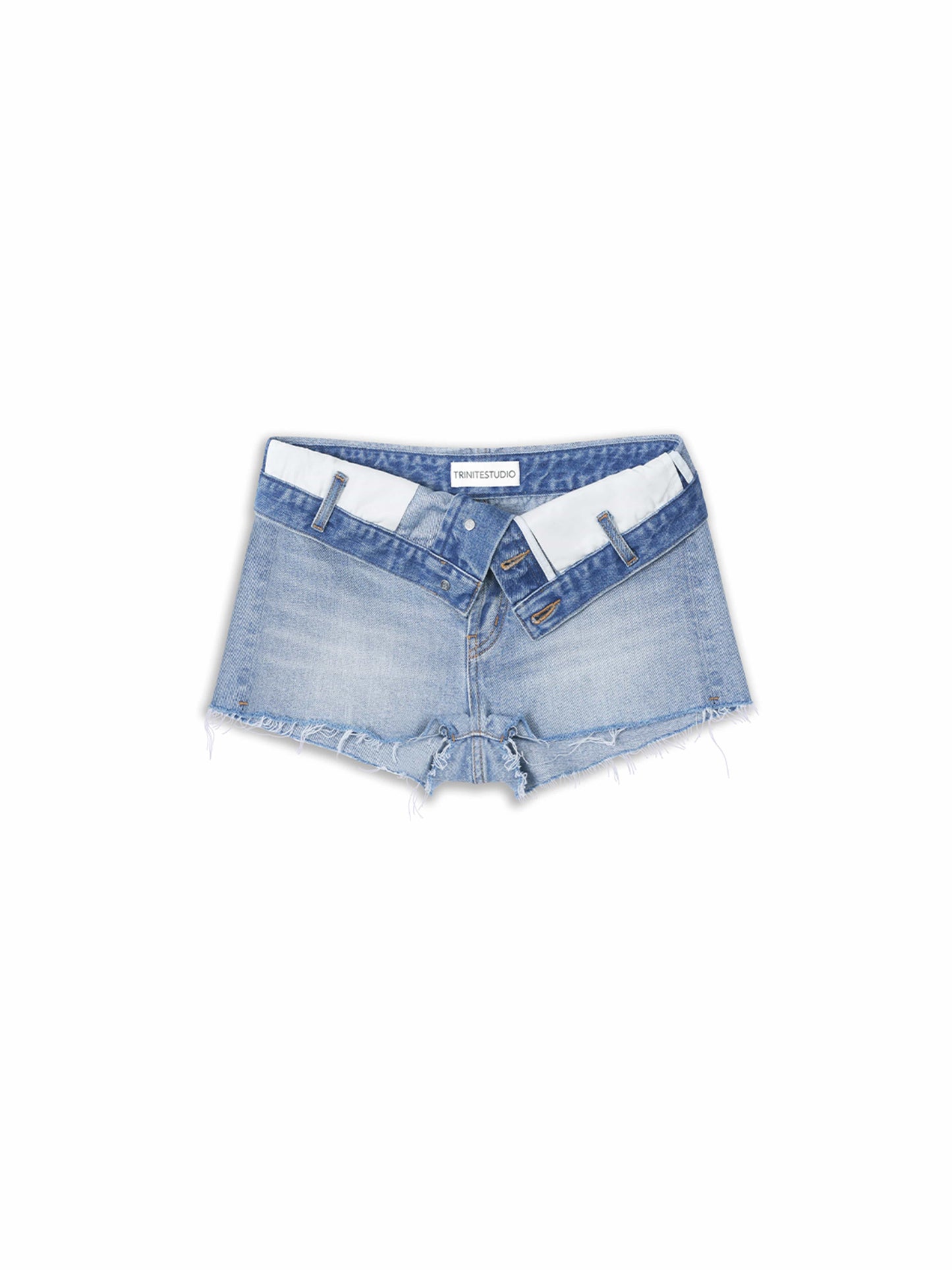 TRI-RIB Fold-Over Waist Denim Shorts-TRINITE Studio-APOC STORE