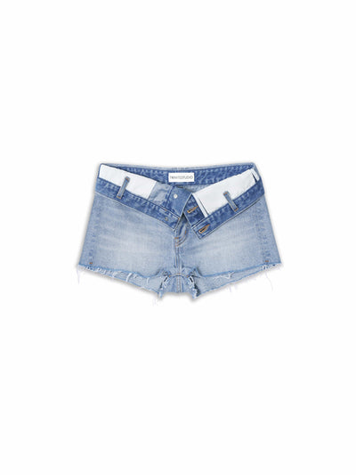 TRI-RIB Fold-Over Waist Denim Shorts-TRINITE Studio-APOC STORE