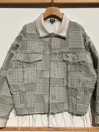 SAGE/Ivory Patchwork Canvas and Leather Jacket-Jetpack Hom(m)e-APOC STORE
