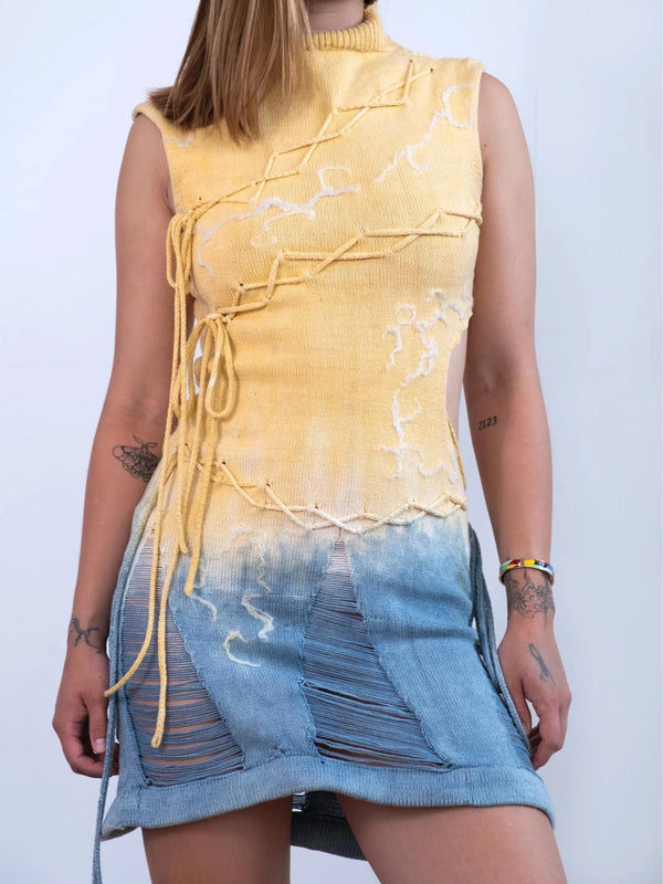 Wonder Gradient Dyed Lace-Up Felted Dress-GRACE GUI-APOC STORE