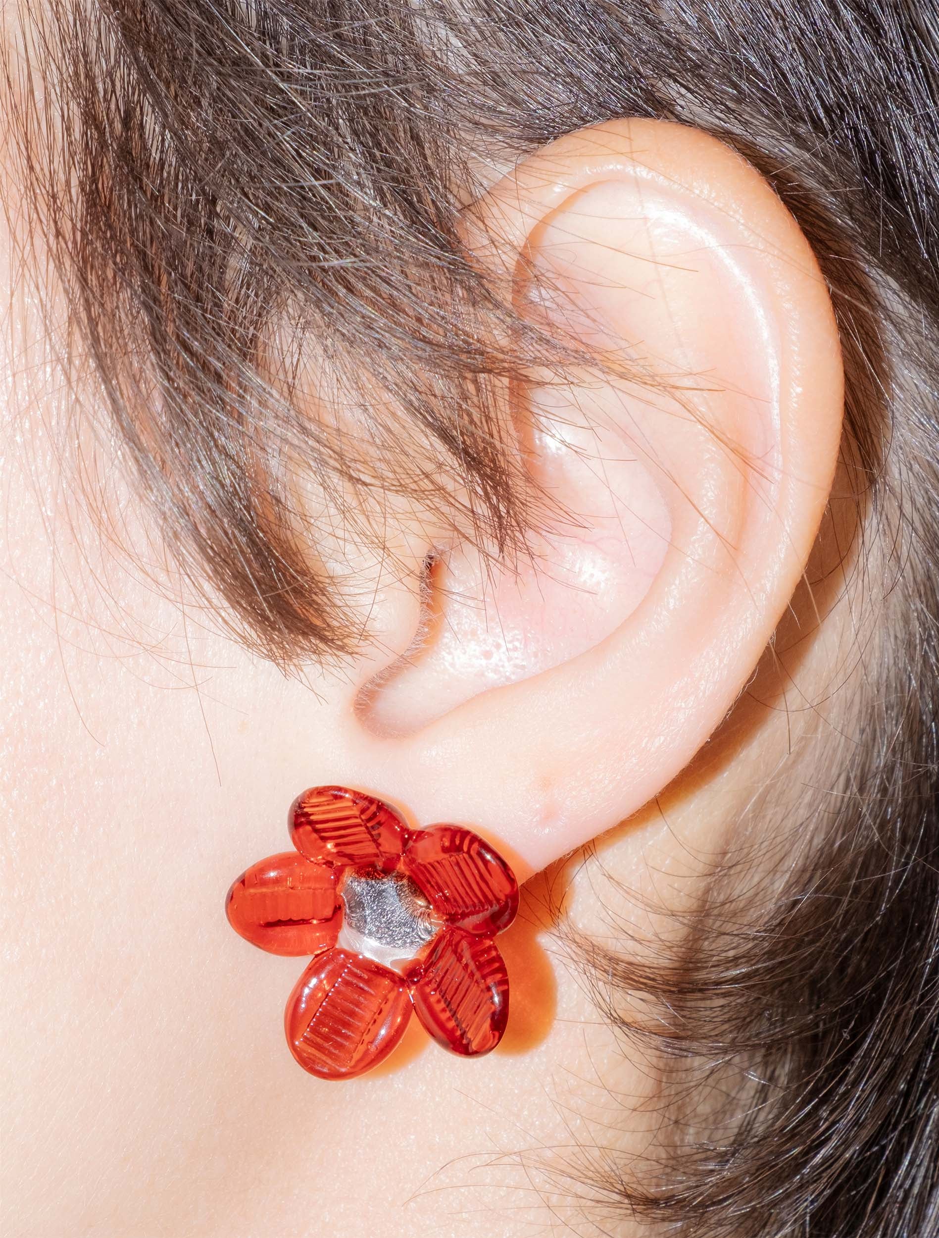 Flowered Stud Earrings Red-Clara Schweers-APOC STORE