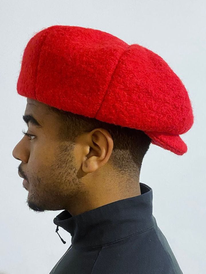 Red Bouclé Baker Hat-Benny Andallo-APOC STORE