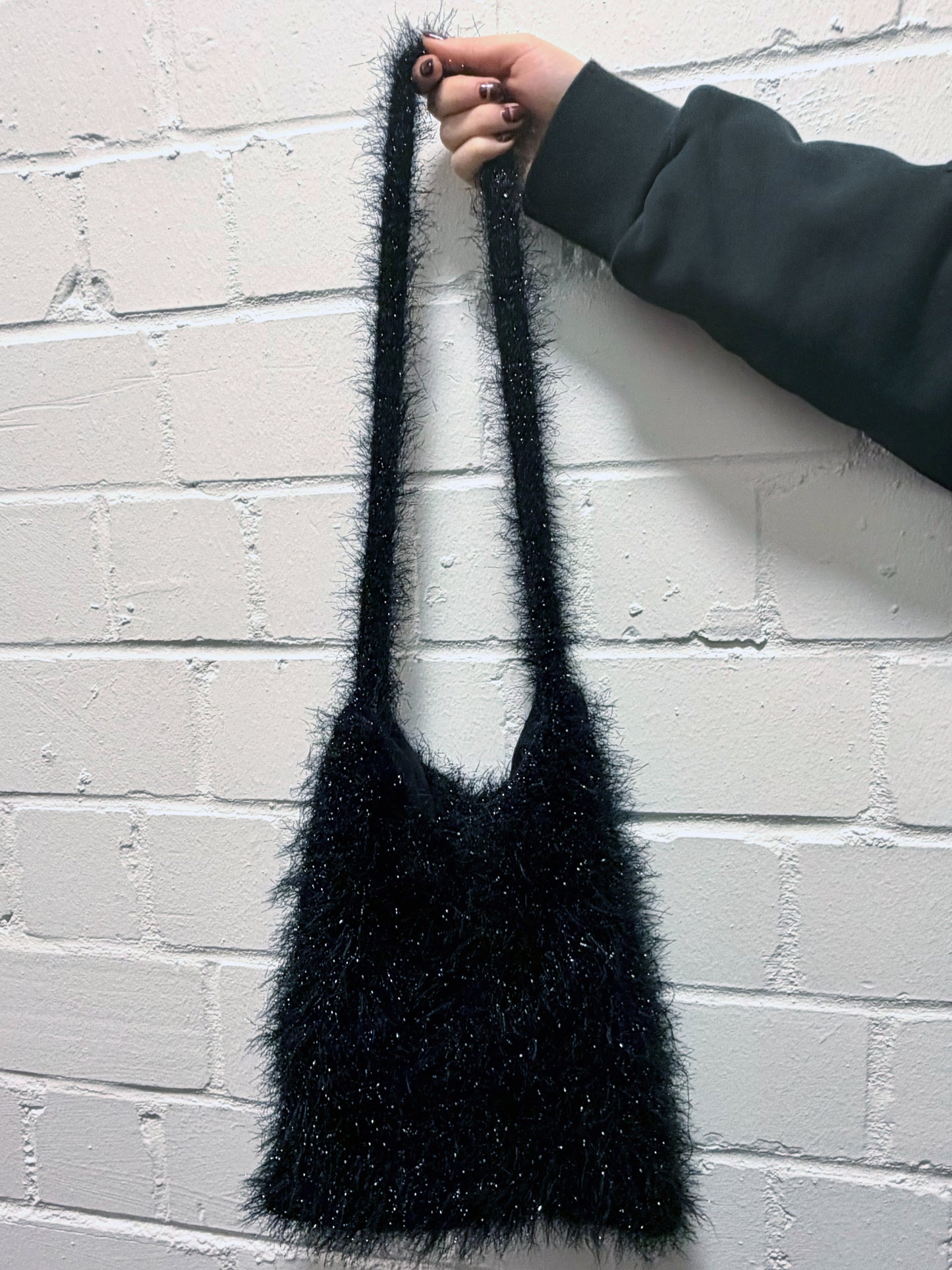 Fluffly knitted tote bag - Black-Raquel de Carvalho-APOC STORE
