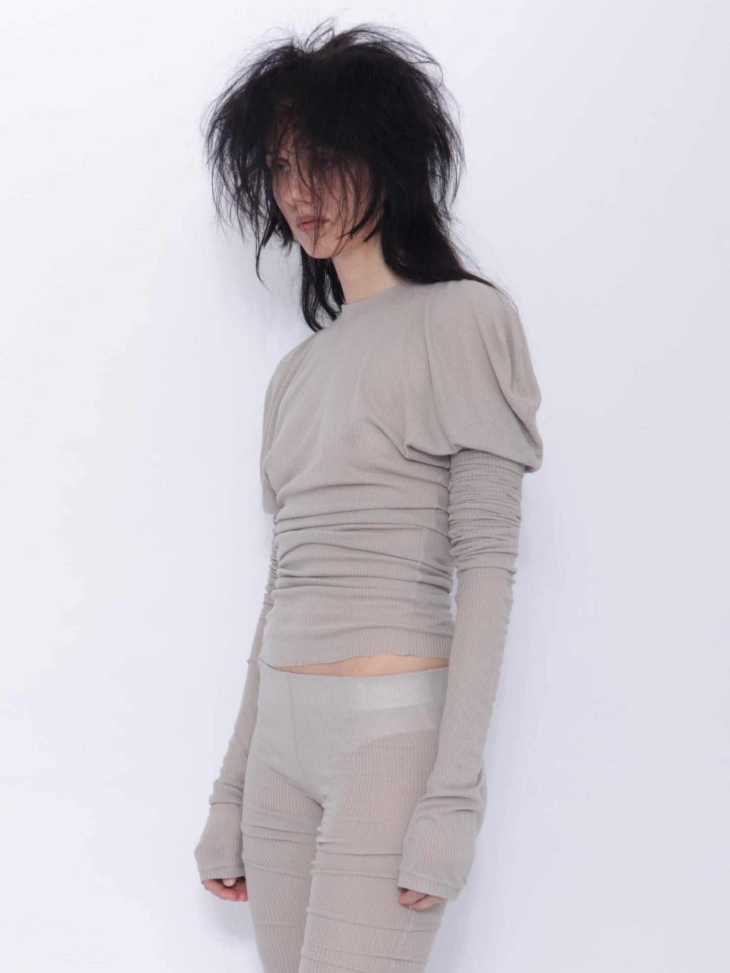 Tora Draped Long Sleeve Top: Pale Grey-BJERSBORN-APOC STORE