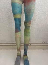 Light Blue Border Salmon tights-Stau Heidemarie-APOC STORE