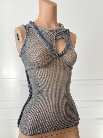 Silver Knit Mesh Top - XS/S-Sania Parvez-APOC STORE