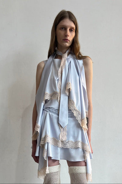 Satin Tank Top with draped back and Lace-trimmed satin cape-Nastyamasha-APOC STORE