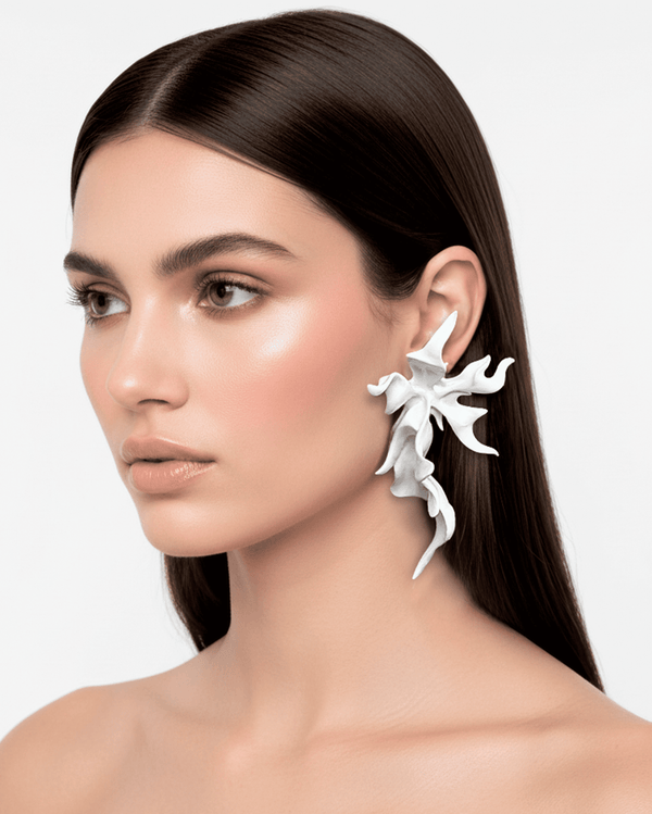 White Sculptural Flower Earrings-WHYNOEN-APOC STORE
