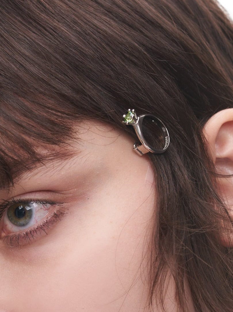 Silver Green Solitaire Ring Hair Clip-D’heygere-APOC STORE
