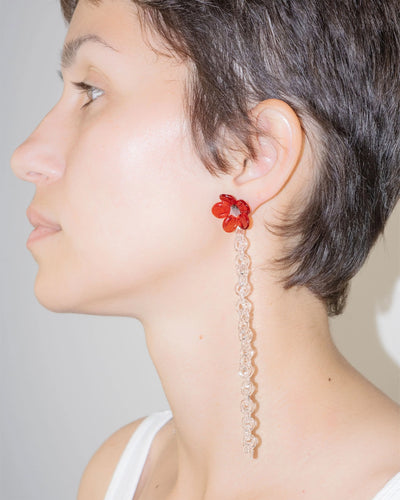 Flowered Chain Earrings Red-Clara Schweers-APOC STORE