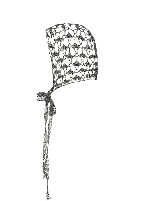 Crochet lace metallic bonnet - Silver-Raquel de Carvalho-APOC STORE