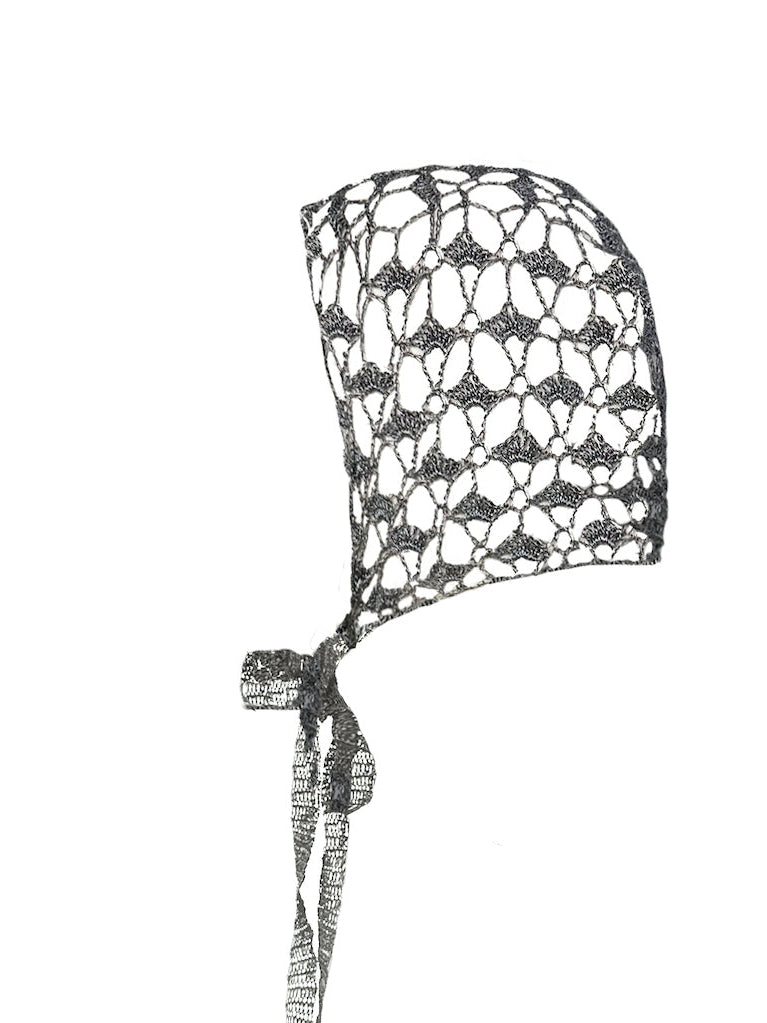 Crochet lace metallic bonnet - Silver-Raquel de Carvalho-APOC STORE