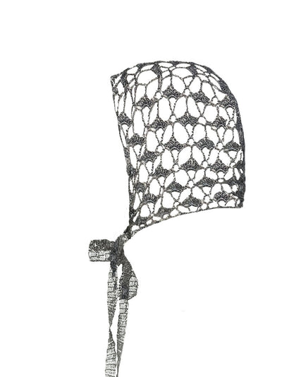 Crochet lace metallic bonnet - Silver-Raquel de Carvalho-APOC STORE